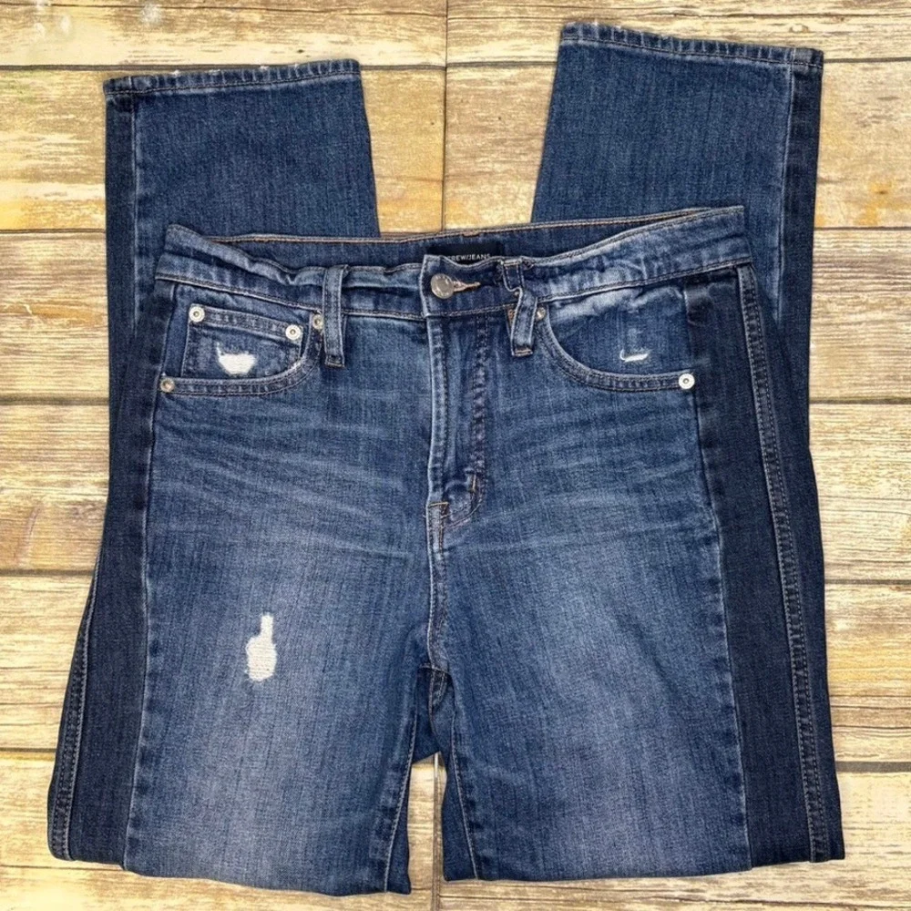 J. Crew Distressed Medium Wash Vintage Straight Mid Rise Stretch Jeans Sz 26
